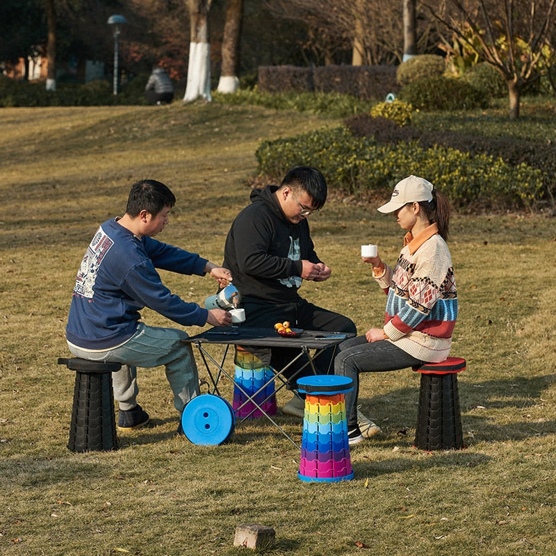 Portable Folding Telescopic Stool Lightweight Plastic Subway Queuing Chair and Outdoor Camping Fishing with Carry Bag