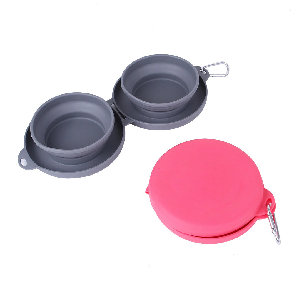 Folding Silicone Pet Bowls Outdoor Pet Double Bowls Tableware Wholesale Pet Supplies Portable Dog Bowls