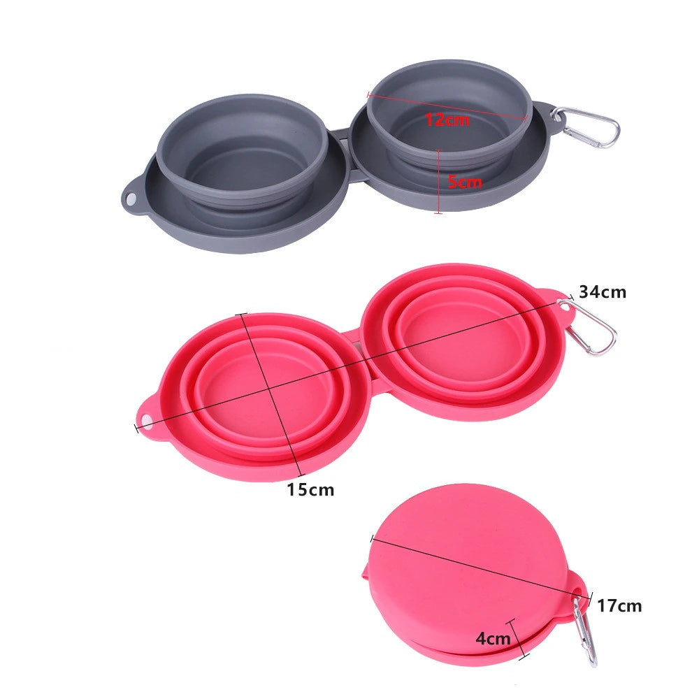 Folding Silicone Pet Bowls Outdoor Pet Double Bowls Tableware Wholesale Pet Supplies Portable Dog Bowls