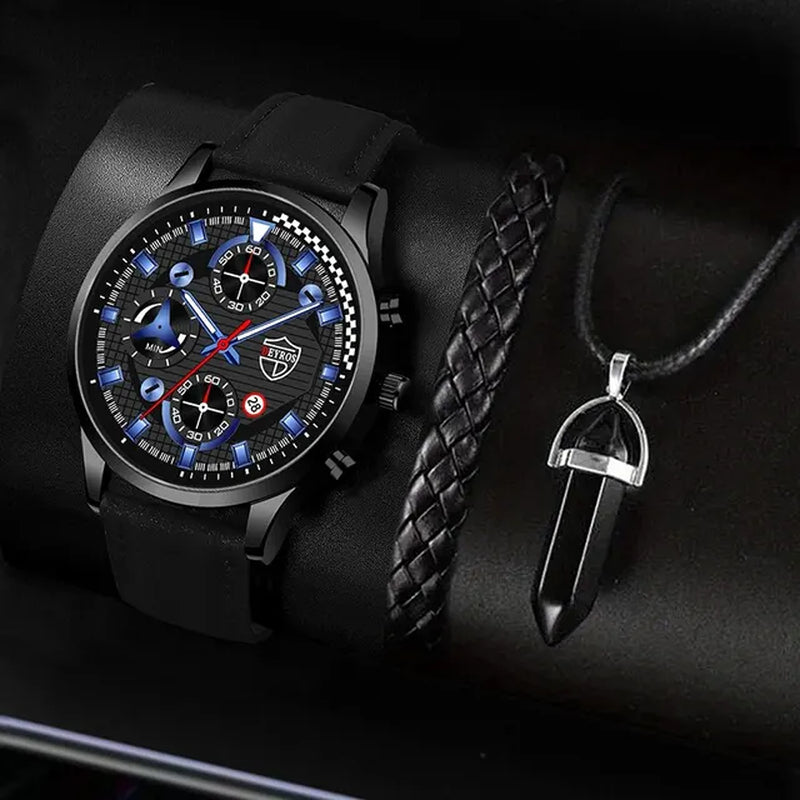 Complete Fashion Ensemble: Unisex Sports Bracelet, Necklace, and Quartz Wrist Watch Set