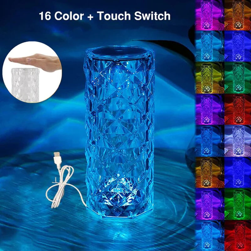 16/3 Colors Crystal Table Lamp Touch Remote Diamond Rose Lamp Room Decor Atmosphere Bedsid Night Light Desktop Projector Lights