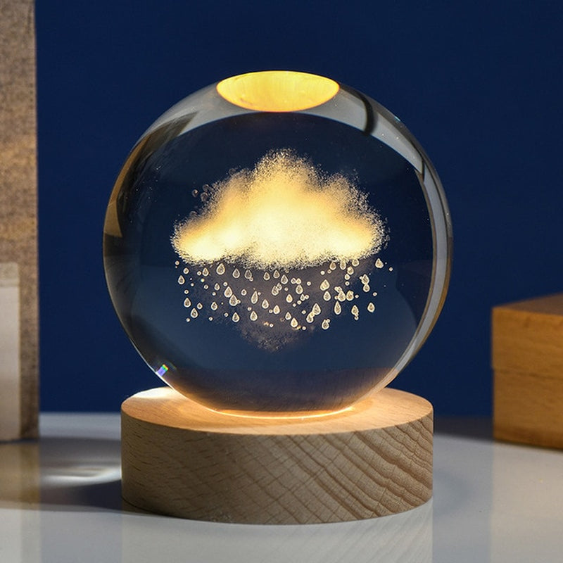 Crystal Ball 3D Laser Engraved Planet Sun System Ball with LED Light Base Home Decor