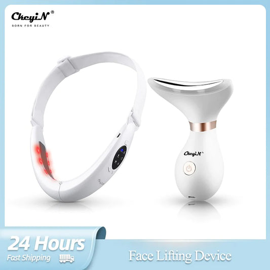 V Shaped Facial Lifting Device Red Light Therapy Face Slimming Tightening Machine EMS Neck Massager Remove Double Chin