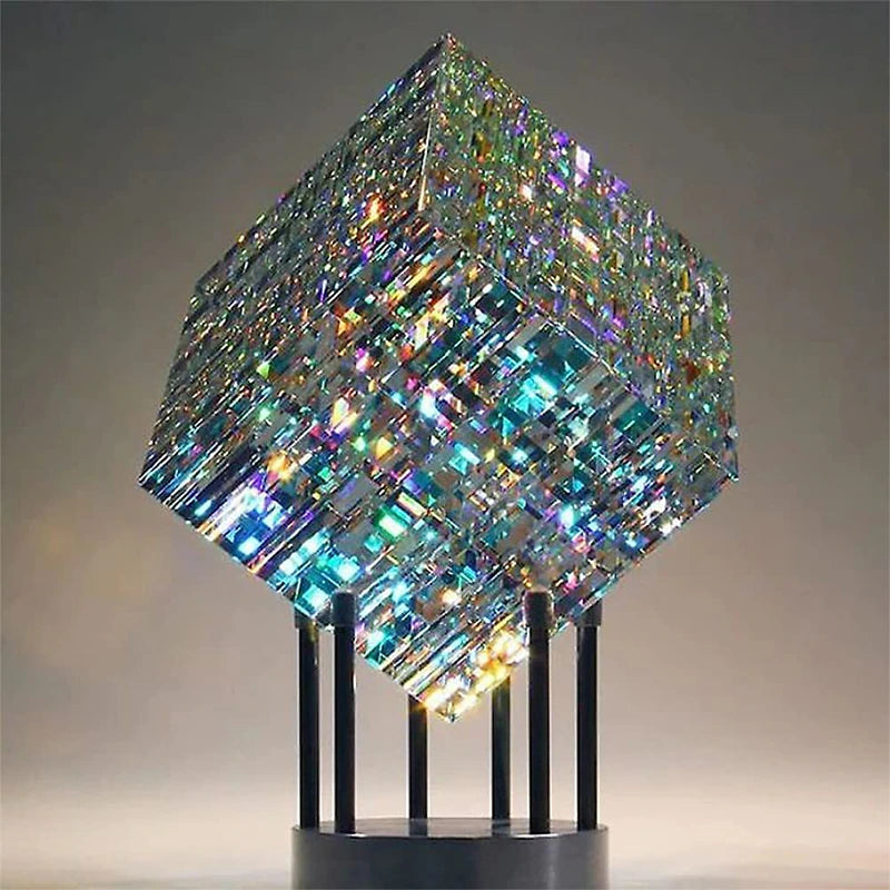 Magical Cube Statue Sculpture Yellow Blue Cube Art Ornaments Magik Chroma Cube Glass Sculpture Handmade Home Decoration Crafts