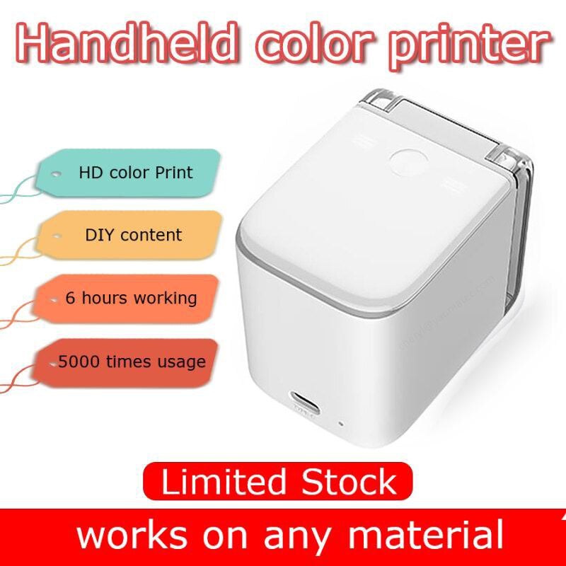 Mini Handheld Bluetooth Mobile Color Printer: Portable and Wireless Inkjet Printer for Tattoos, Logos, and More