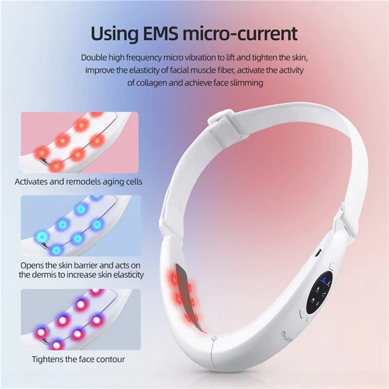 V Shaped Facial Lifting Device Red Light Therapy Face Slimming Tightening Machine EMS Neck Massager Remove Double Chin