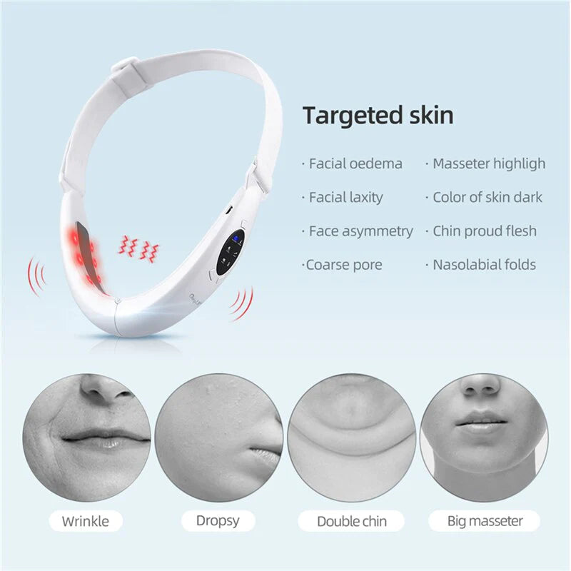 V Shaped Facial Lifting Device Red Light Therapy Face Slimming Tightening Machine EMS Neck Massager Remove Double Chin