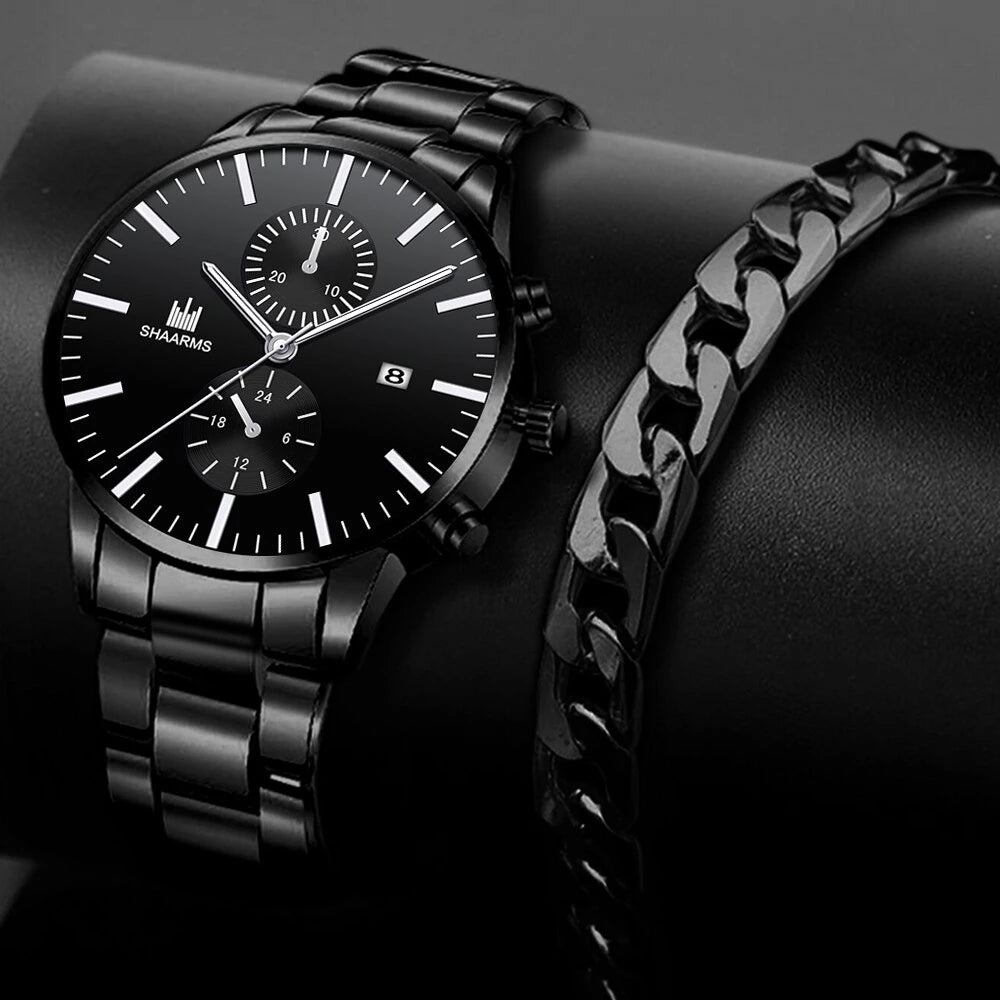 Mens Fashion Business Quartz Watch Stainless Steel including bracelet 