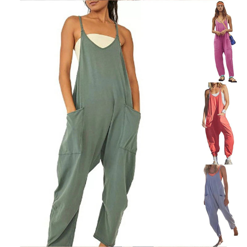 Women's Overalls Harem Suspenders Loose Jumpsuit Loose Trousers Overalls Bodysuit Ladies Casual Pocket Wide Leg Pants