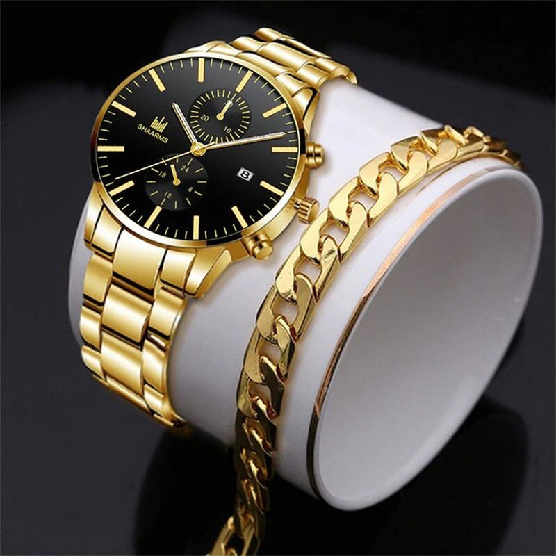 Mens Fashion Business Quartz Watch Stainless Steel including bracelet 