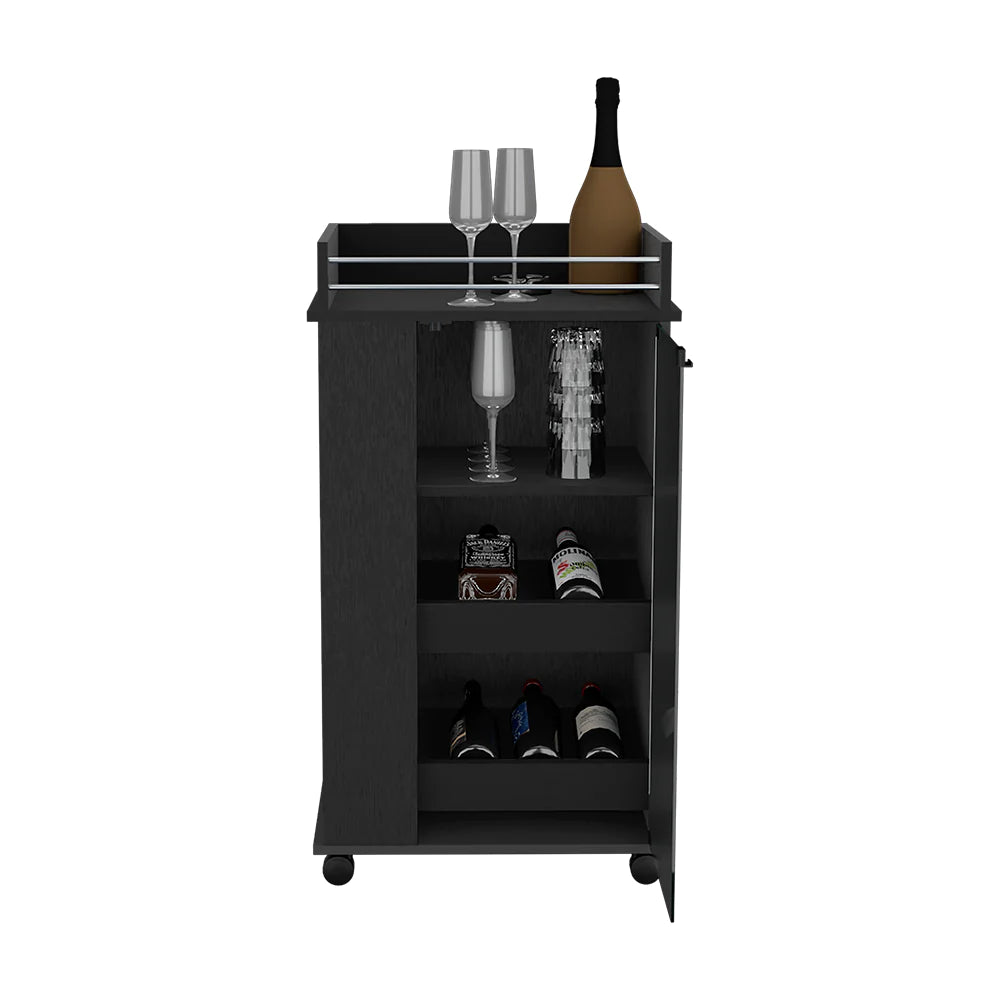 Bar Cart with Two-Side Shelves Beaver, Glass Door and Upper Surface, Black Wengue Finish