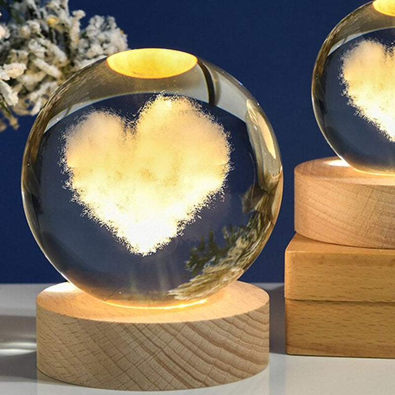 Crystal Ball 3D Laser Engraved Planet Sun System Ball with LED Light Base Home Decor