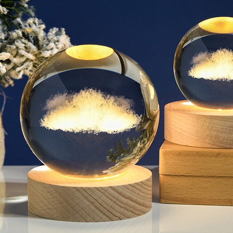 Crystal Ball 3D Laser Engraved Planet Sun System Ball with LED Light Base Home Decor