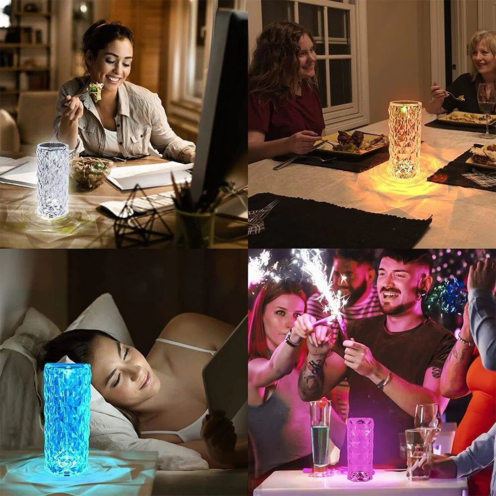 16/3 Colors Crystal Table Lamp Touch Remote Diamond Rose Lamp Room Decor Atmosphere Bedsid Night Light Desktop Projector Lights