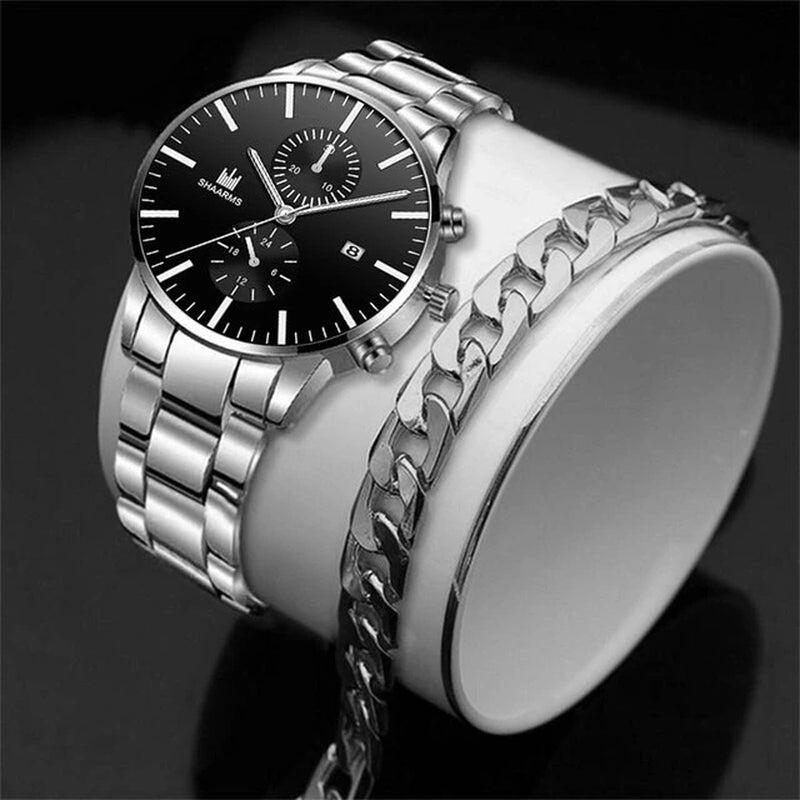 Mens Fashion Business Quartz Watch Stainless Steel including bracelet 