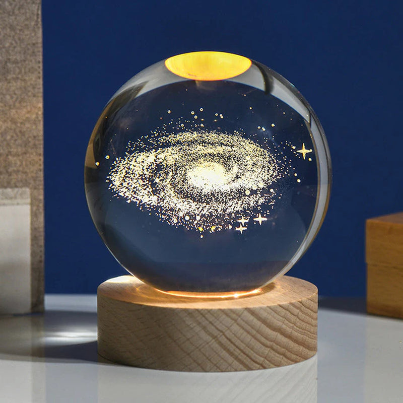 Crystal Ball 3D Laser Engraved Planet Sun System Ball with LED Light Base Home Decor