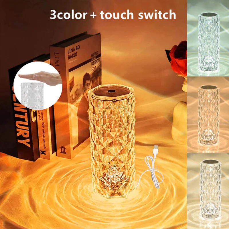 16/3 Colors Crystal Table Lamp Touch Remote Diamond Rose Lamp Room Decor Atmosphere Bedsid Night Light Desktop Projector Lights