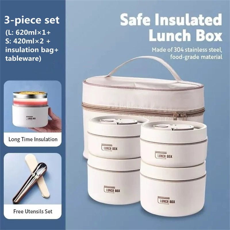 Stainless Steel Thermal Lunch Box Portable Double Layer Lunch Box with Dedicated Insulation Bag for Office Worker Student Picnic